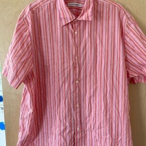 Calvin Klein Salmon Pink Casual Button Down Shirt with Stripes